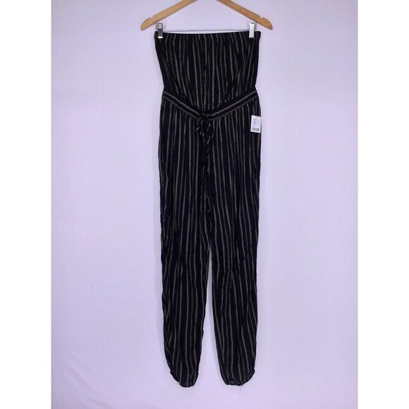 Out From Under Black Striped Strapless Jumpsuit‎ Women’s Size Medium NEW - Picture 1 of 7